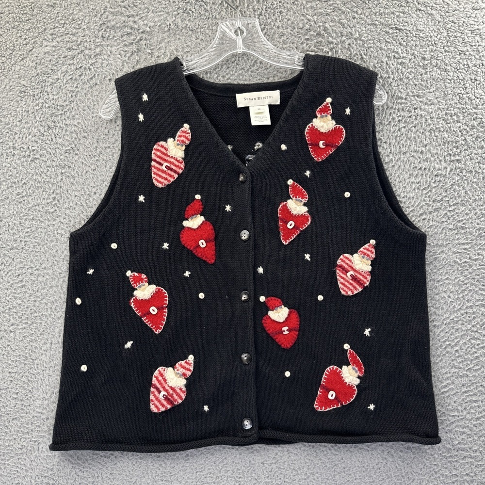Vintage Susan Bristol Christmas Knit Sweater Vest Holiday Ugly Women's Medium